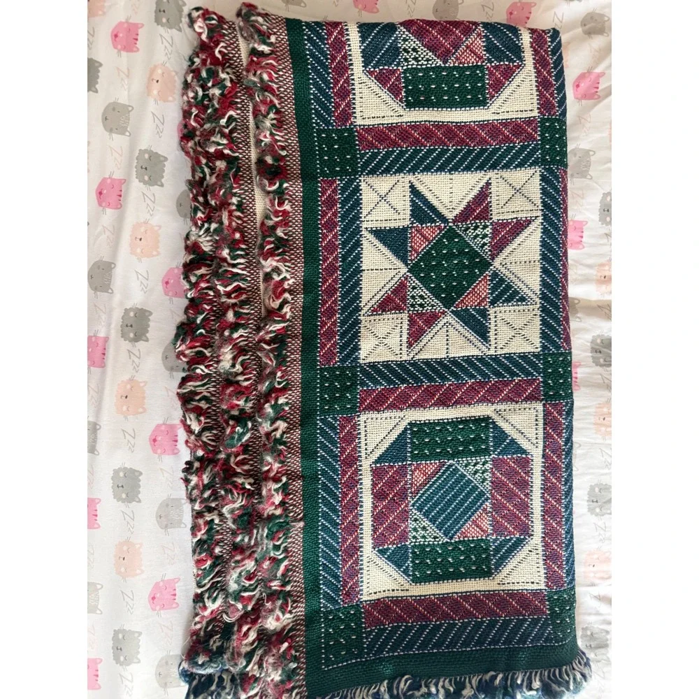 Vintage Woven Tapestry Throw Blanket Cottagecore